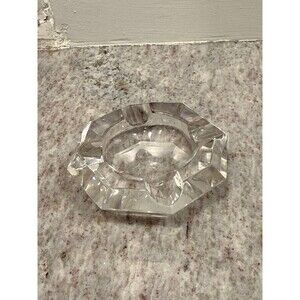 Vintage Heavy Clear Glass Hexagonal Ashtray Faceted Crystal Dish